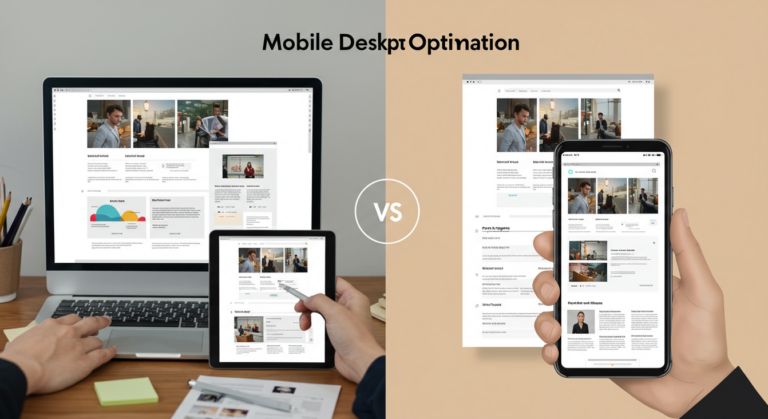 Visual representation of mobile vs desktop website optimization.