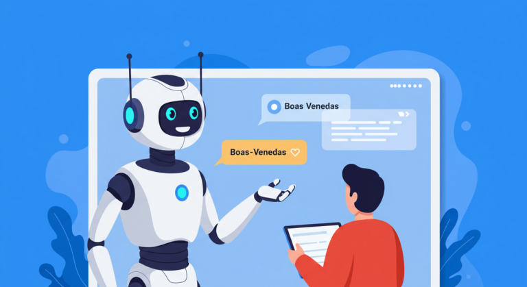Uma imagem ilustrativa de um chatbot interagindo com um cliente em um site.