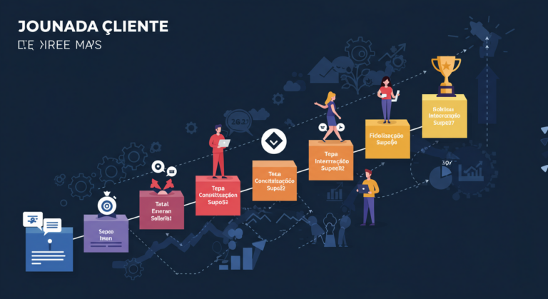 Uma ilustração de uma jornada do cliente, mostrando transformação e resultados
