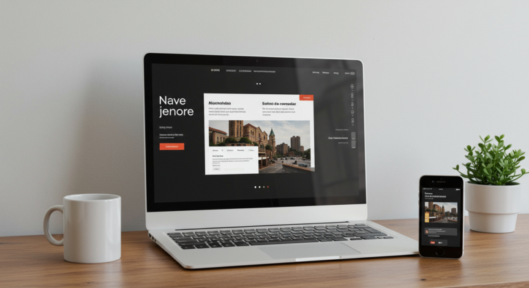 A imagem mostra um site moderno, com layout limpo e fácil navegação, enfatizando a importância do design atraente para a experiência do usuário.