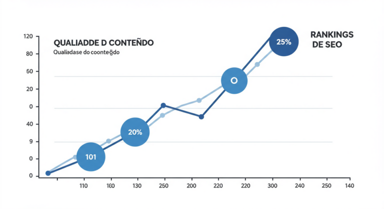 Um gráfico mostrando a relação entre qualidade do conteúdo e rankings de SEO, com uma linha ascendente indicando a melhora contínua.