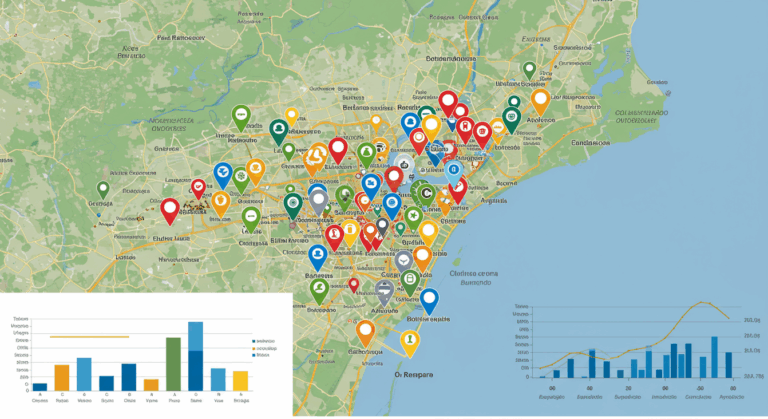 Mapas mostrando a importância do SEO local nas buscas relacionadas a negócios.